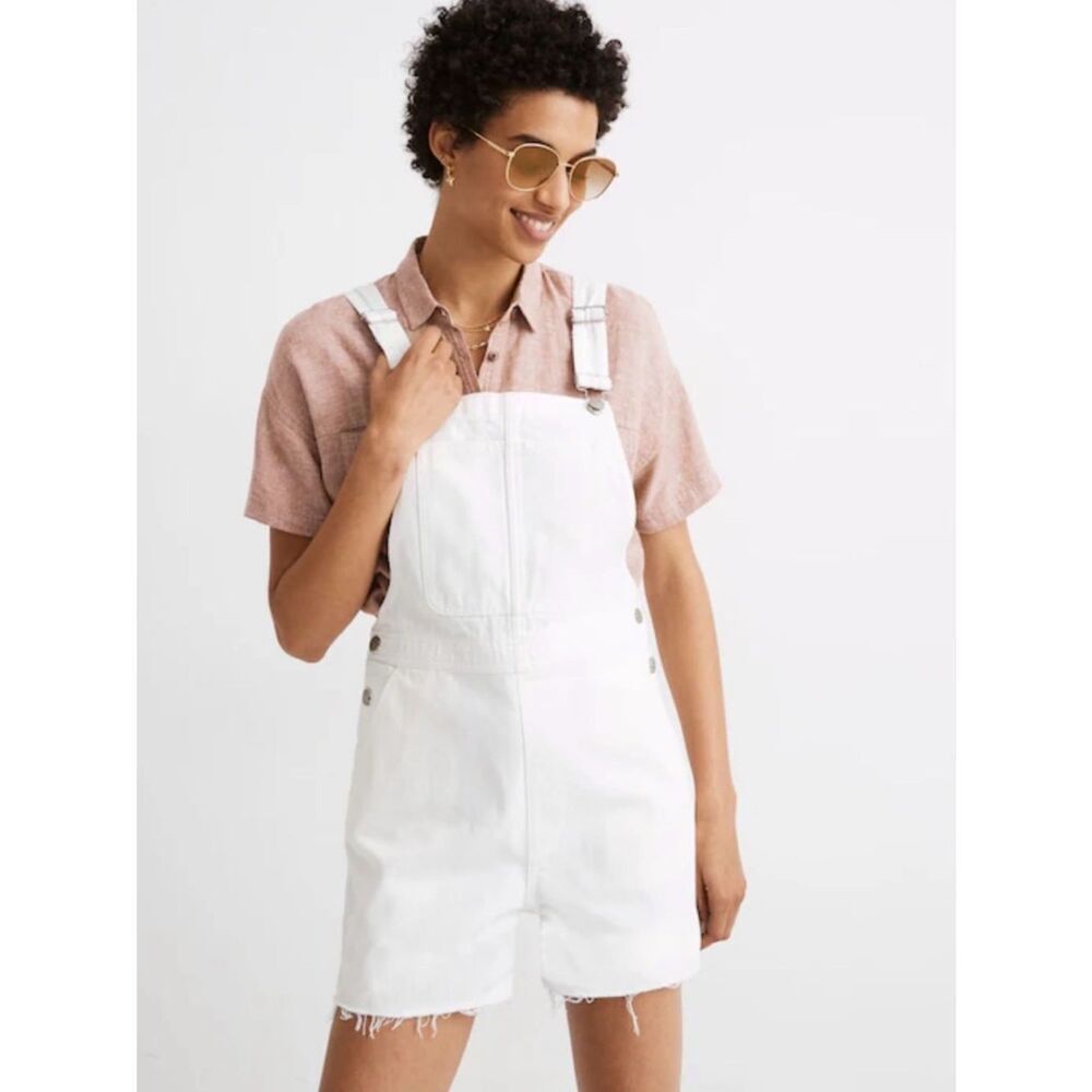 NWT Madewell White Short Denim Overalls